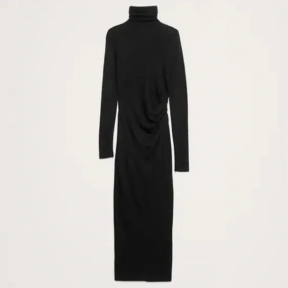 NWT! Banana Republic Black Wool-Blend Jersey Ruched Maxi Dress 📞 817985
